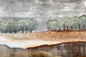 Landscape 17, Rust and mixed media on steel sheet 82cm x 122cm SOLD